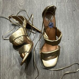 Vince Camuto Gold Stiletto Heels with Ankle Straps